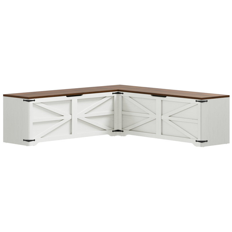 L-Shaped Corner Breakfast Nook Bench With Storage, White/Brown