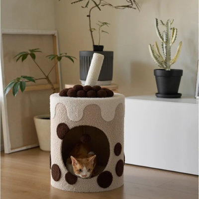 Djimon 26" Boba Tea Cup Cat Tree Integrated Cat Bed with Milk Tea Cup Style, Large Cat Tower Condo
