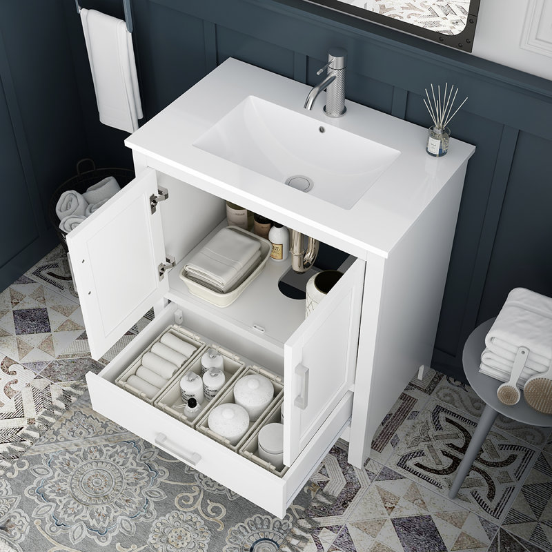 Meuble-lavabo 36 po sans comptoir au fini blanc (prêt à assembler), 36" W x 18" D x 34" H
