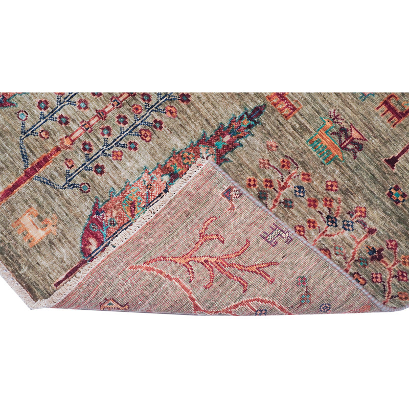 Tapis gris et multicolore de haute qualité noué à la main