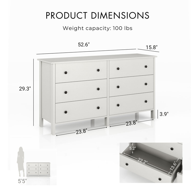 Studley 52.63'' W 6 - Drawer Dresser, White