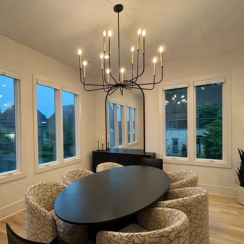 Jassel 12 - Light 40"W Matte Black/Polished Brass Dimmable Classic Candle - Style Tradtional/Classic Chandelier for Dining Room or Kitchen