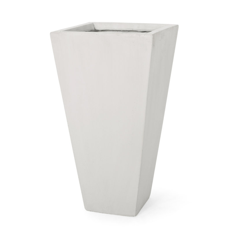 Matte White 13" Cast Stone Outdoor Planter - Enhance Appeal Of Your Backyard Planter, Tapered Design For A Contemporary Garden