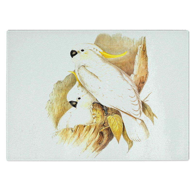 Tempered Glass Crested Cockatoos Chopping Board, 39 cm W x 28.5 cm L