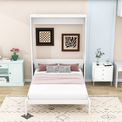 Wooden Murphy Bed Wall Bed with Desk and Slats by Red Barrel Studio