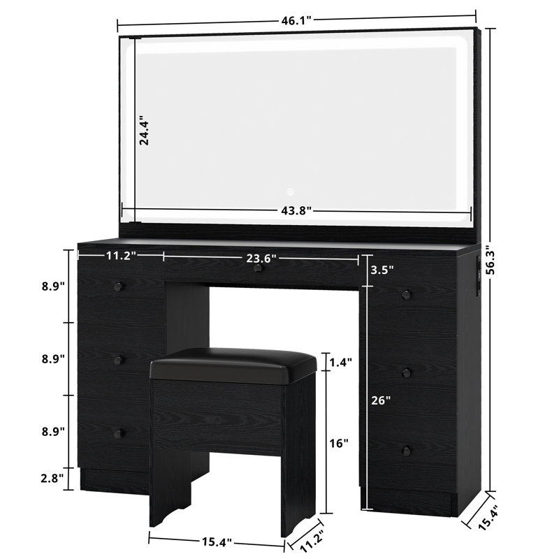 Makeup Vanity Desk with LED Mirror & 7 Drawers