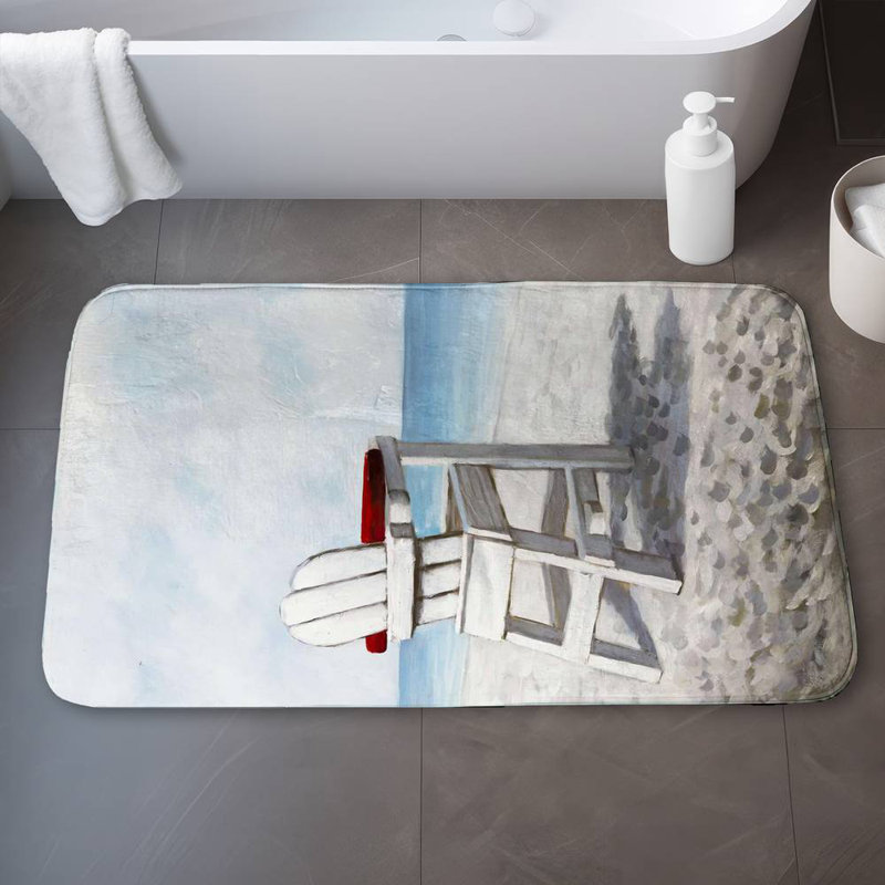White beach chair Bath Mat with Non-Slip Backing - Quick Dry Memory Foam Bathroom Rug - Absorbent - Modern Plush Spa-Style - Machine Washable