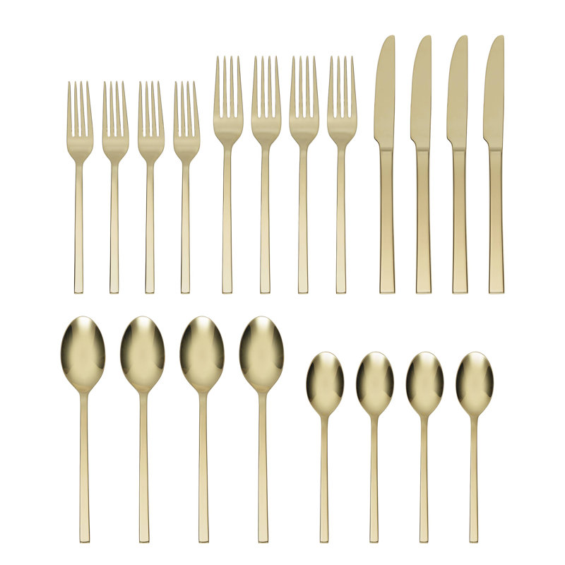 Oneida Allay Midnight 20-Piece Everyday Flatware Set, Gold