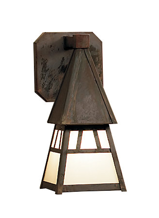 Lanterne murale d'extérieur 1 lumière Marland, H 11,25 po x l 5 po, Cuivre antique, Blanc opalescent