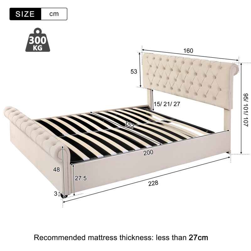 Upholstered Ottoman Storage Bed, Kingsize (5')