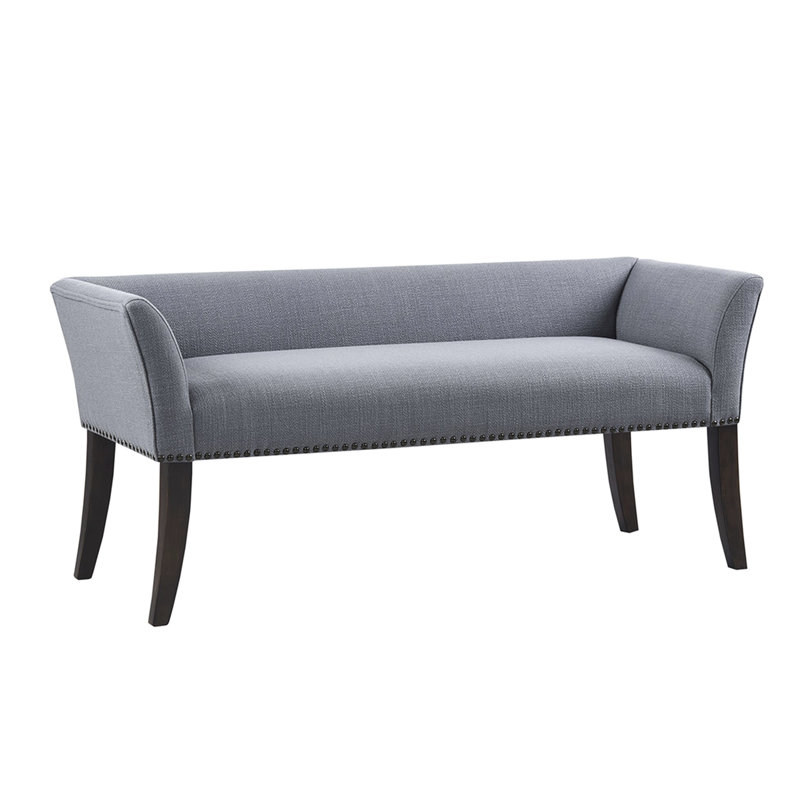 Accent Chair In Slate Blue Upholstery - Solid Wood Legs, Low Back, Flared Arms, Bronze Nailhead Trim, Bedroom/Living Room Modern Bench Components