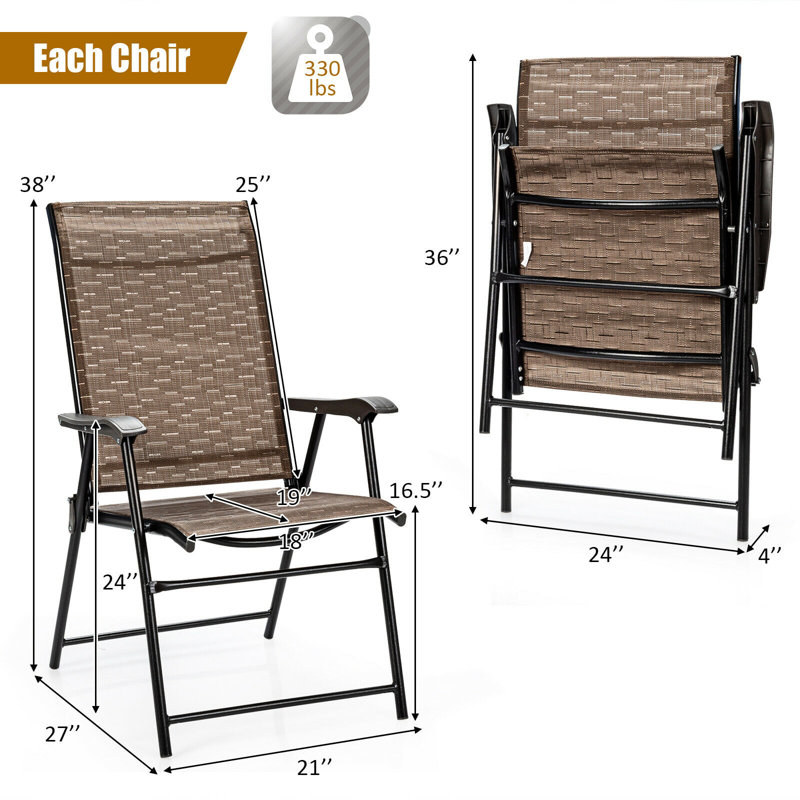 2 chaises de patio pliantes avec accoudoirs pour le jardin