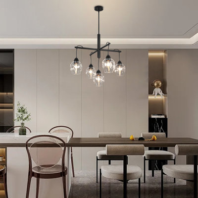 5-light Bubble Glass Chandelier, Black Metal Kitchen Island Pendant Light With Glass Shades For Dining Room Bedroom Kitchen