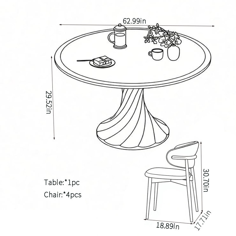 Table de salle à manger ronde simple et élégante pour un usage domestique, 5 pièces: table, 4 chaises