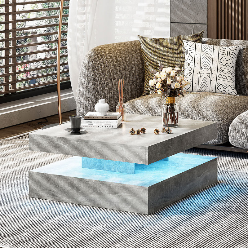 Charvez Solid Coffee Table with 16 Colors LED Lights, 78 X 78cm, Grey, 35.5cm H x 78cm W x 78cm D