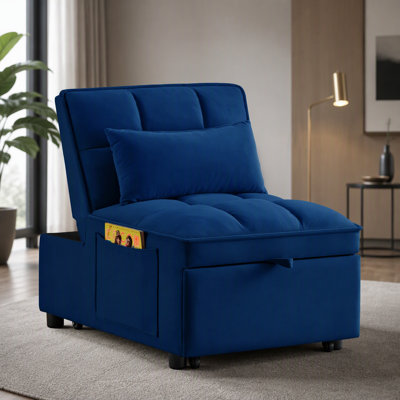 Tufted Single Pull-Out Sofa Bed with Adjustable Backrest And Pillows, Convertible Chaise Lounge