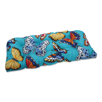 Coussin de siège intérieur / extérieur turquoise Hano Butterfly Garden