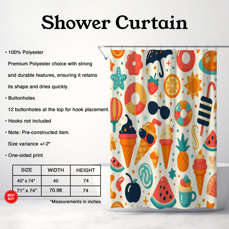 Rideau de douche standard 1 pièce Throwback Summer, H 74 po x l 71 po