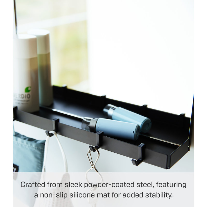 Black Magnetic Mirror with Storage Rack and Hooks