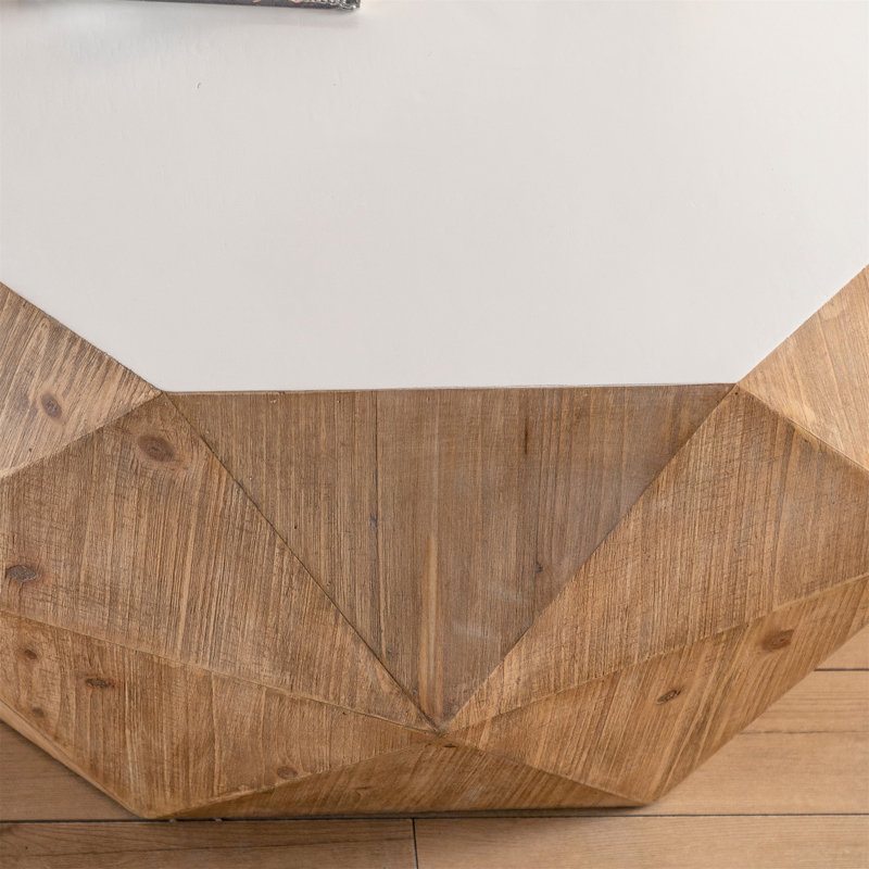 Three-Dimensional Embossed Pattern Design American Retro Style Coffee Table, White/Oak, 16.33" H x 38.18" L x 31.49" W