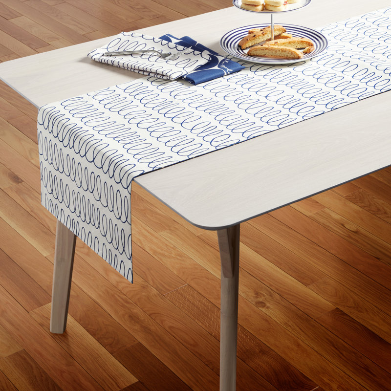 Loop And Dot Geometric Table Runnner, 72" x 15", Blue/White