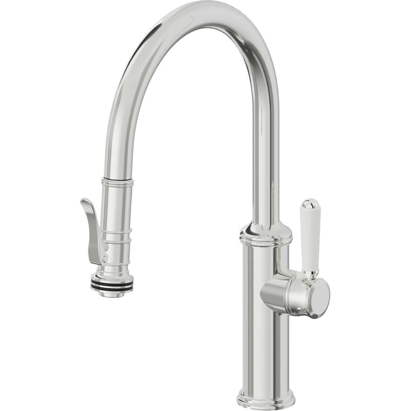 Davoli Kitchen Pull-Down Faucet with Squeeze Sprayer - Low Arc Spout, Polished Chrome