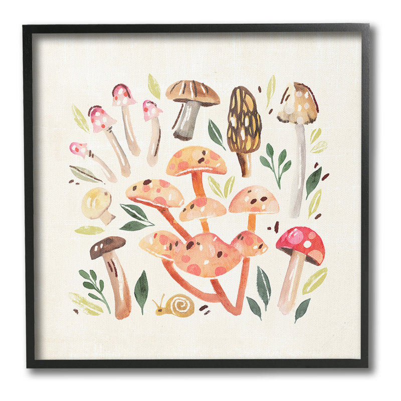 WhimsicalMushrooms&SnailGicleeArtbyAnnieWarren, Midnight Black Framed Giclee, 24" H x 24" W