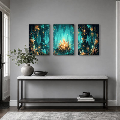 Art mural sur toile en forme de caverne en cristal avec fleurs lumineuses