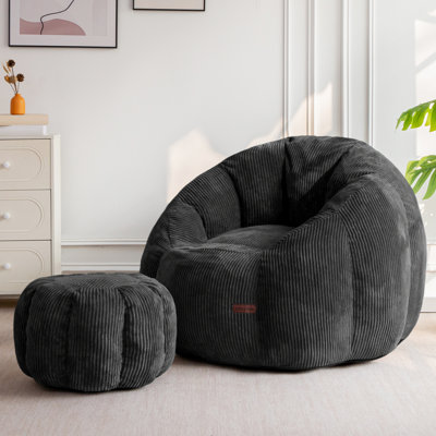 Giant Corduroy Bean Bag Chair With Ottoman Pumpkin-shaped Bean Bag Sofa With Footstool by Trule