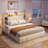 Upholstered Bed Frame With Headboard And Led Lights, Storage Bed With 4  Drawers And Open Shelves, Led Bed With Charging Station-756121794-756121853