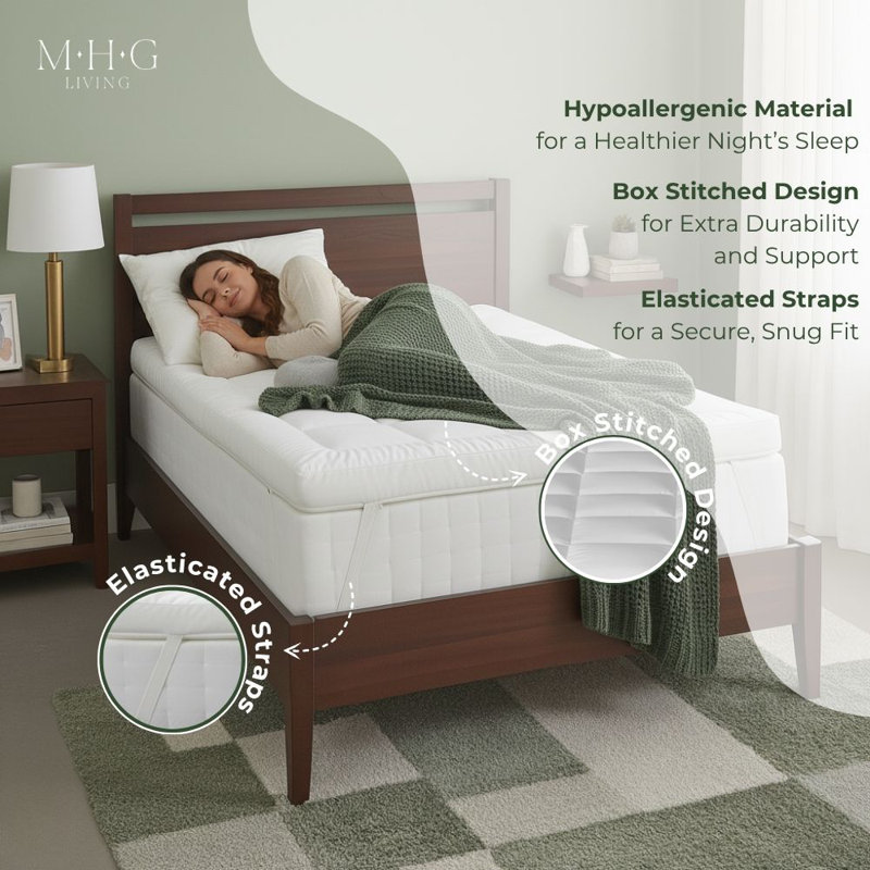 MHG Living Box Stitched Microfibre Mattress Topper - Ultra Soft Breathable Bed Topper With Elasticated Straps