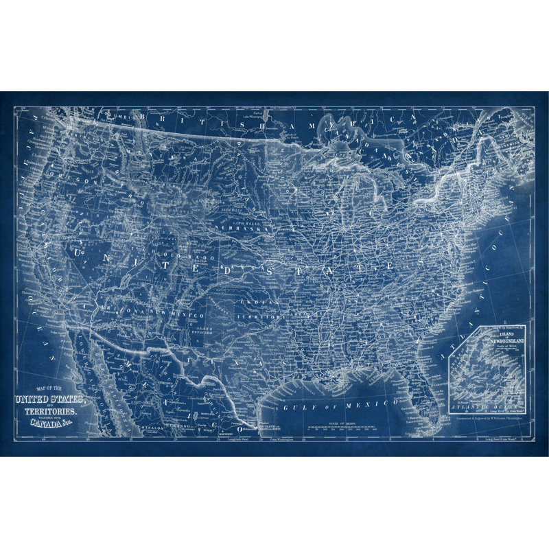 «US Map Blueprint», impression sur toile, H 20 po x l 30 po