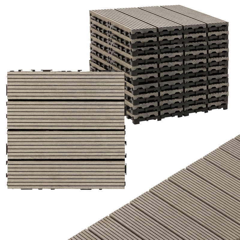 12'' L x 1'' W Composite Interlocking Deck Tile 2 colors (10 pcs), Gray