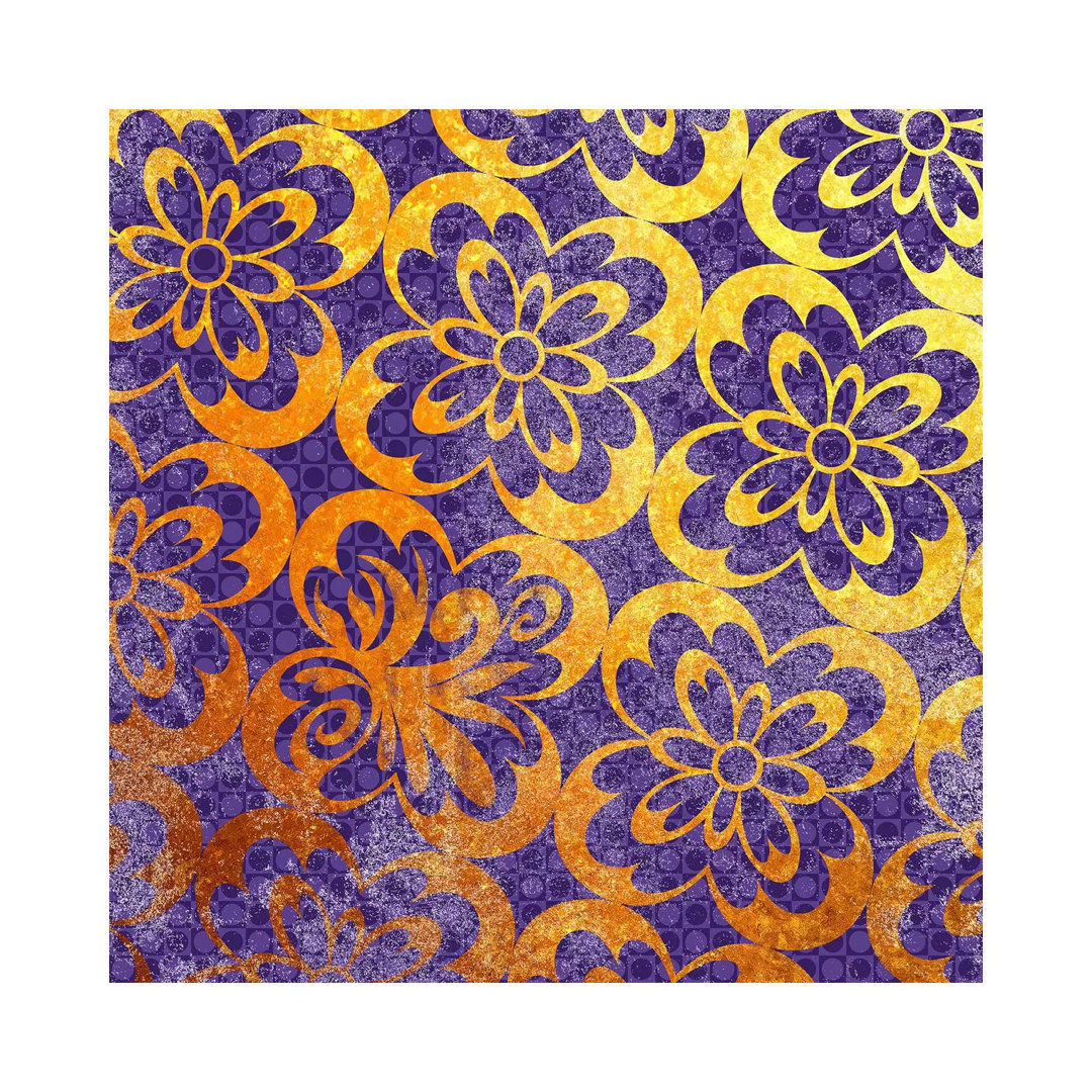 Flourished Floral In Gold With Purple Patterns by 5by5collective - No Frame Gallery-Wrapped Canvas Giclée on Canvas