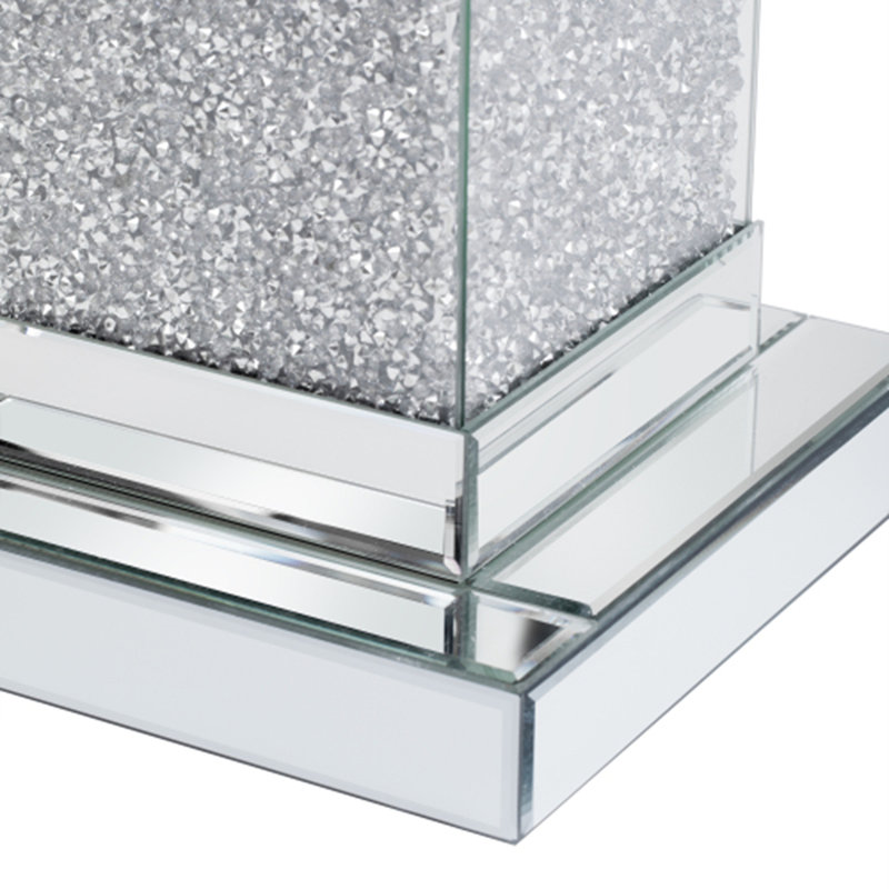 11.8'' Silver Mirrored End Table With LED Lights & Crushed Diamond, No Assembly