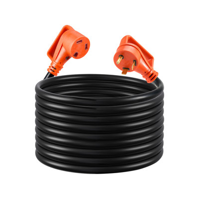 Cordon d'extension 75 pi pour VR, 30 ampères, fil robuste de calibre 10/3 STW 125 V et 2500 W, fiche mâle NEMA TT-30P mâle NEMA TT-30R, avec indicateur d'alimentation DEL, poignée, adaptateur 15A, pour remorque de véhicule récréatif, homologué ETL