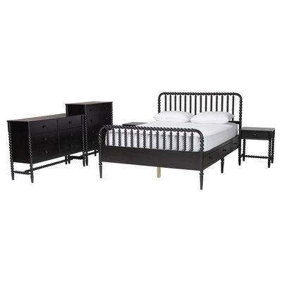 Baxton Studio Delarco 5-Piece Bedroom Set, Queen, Black