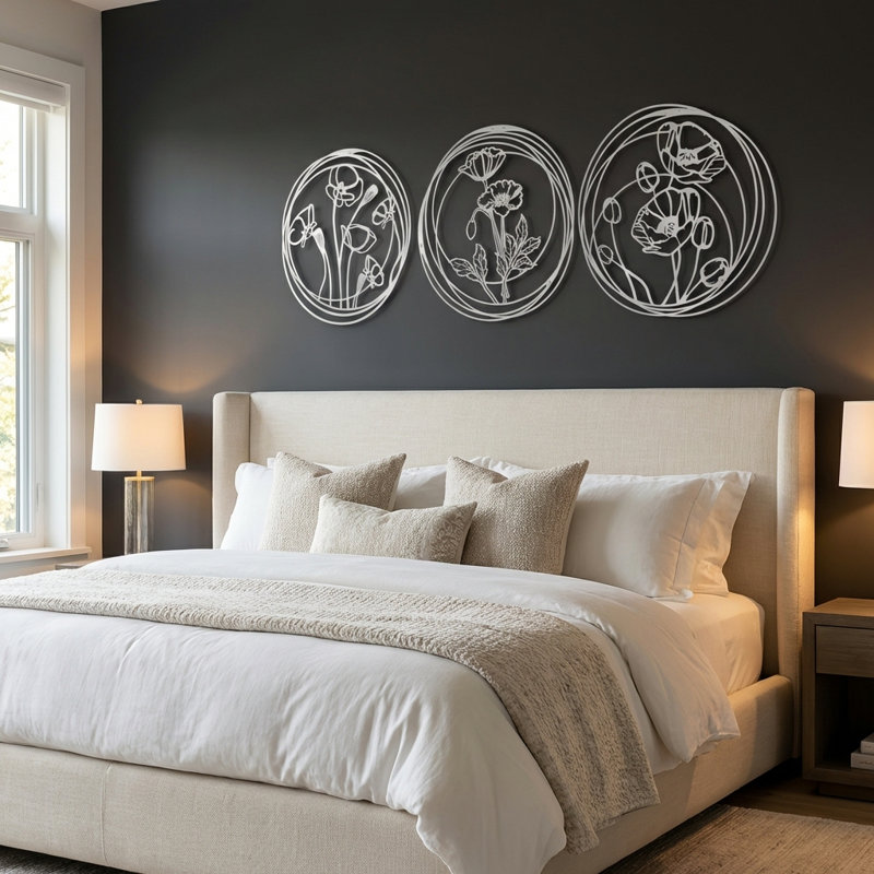 Poppy Flowers Metal Wall Art Set - 3 Piece, Silver