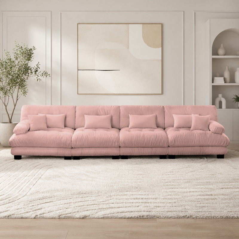 Canapé Cloud, canapé en chenille, Rose + 4 sièges