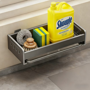 Support de panier de rangement mural pour évier, organisateur d'évier de cuisine, support de fournitures de salle de bain, éponge, chiffon, agent de nettoyage, rangement pour brosse, scientifique et bien rangé (gris pistolet, y compris plateau de réc