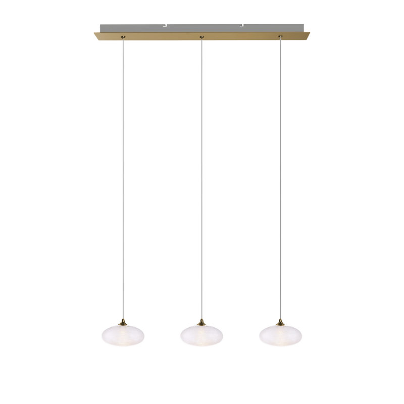 Luminaire suspendu linéaire pour îlot de cuisine 3 lumières à DEL Alvie, Laiton brossé