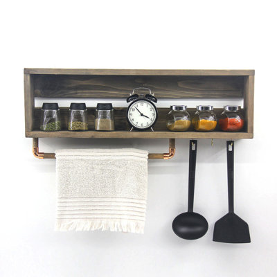 Tablette décorative en bois massif avec barre à serviettes Kezar