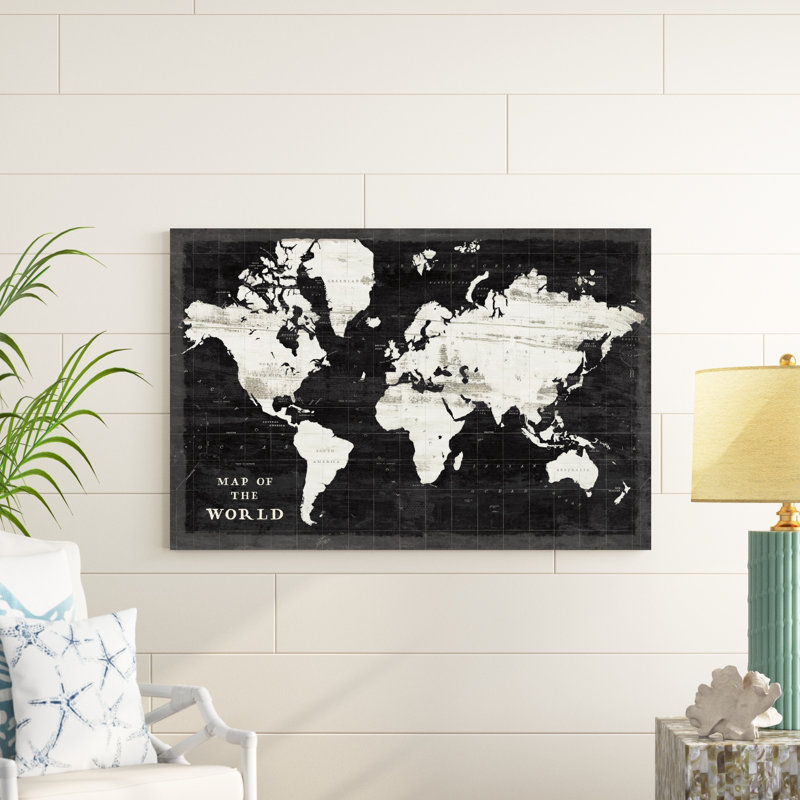 Carte du monde noire, H 32 po x l 48 po