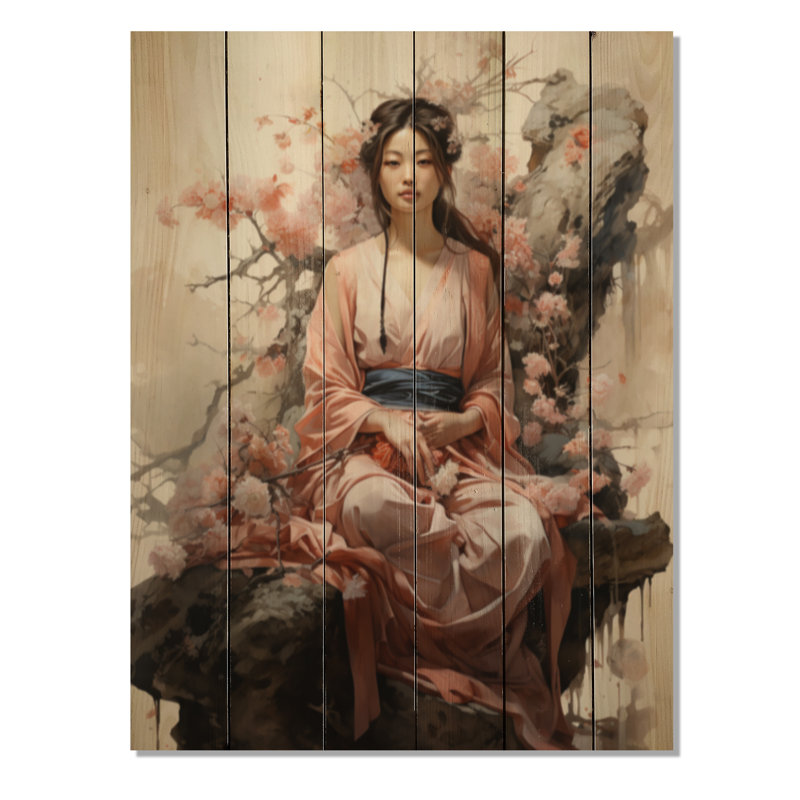 Art bouddhiste rose beige avec bodhisattva sur bois, H 40 po x l 30 po x P 0,78 po