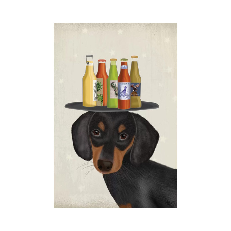 «Dachshund Beer Lover» par Fab Funky - impression sur toile tendue, H 40 po x l 26 po x P 1,5 po