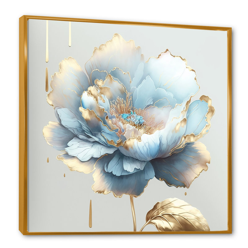 «Chic Blue Blooming Flower II», reproduction sur toile, L 16 po x H 16 po, Gold Picture Framed