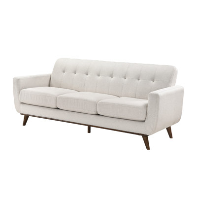 Tina Sofa, 3 Seater Tufted Back, Foam Fill Beige Polyester, Brown Wood