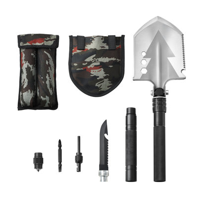 Heavy Duty Survival Shovel 8-in-1 Folding Multitool - Tactical Camping Gear with Knife, Fire Starter & Compass
