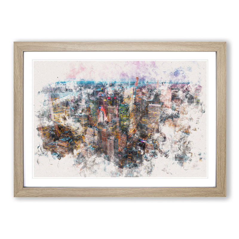 New York View - Picture Frame Graphic Art Print, 62cm H x 87cm W x 2cm D, Oak Framed