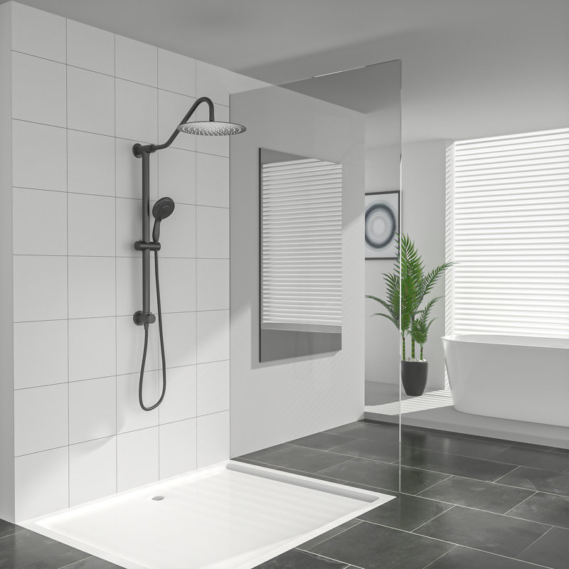 Douche double 10 pouces avec pomme de douche réglable à 5 fonctions avec barre coulissante et boyau de douche